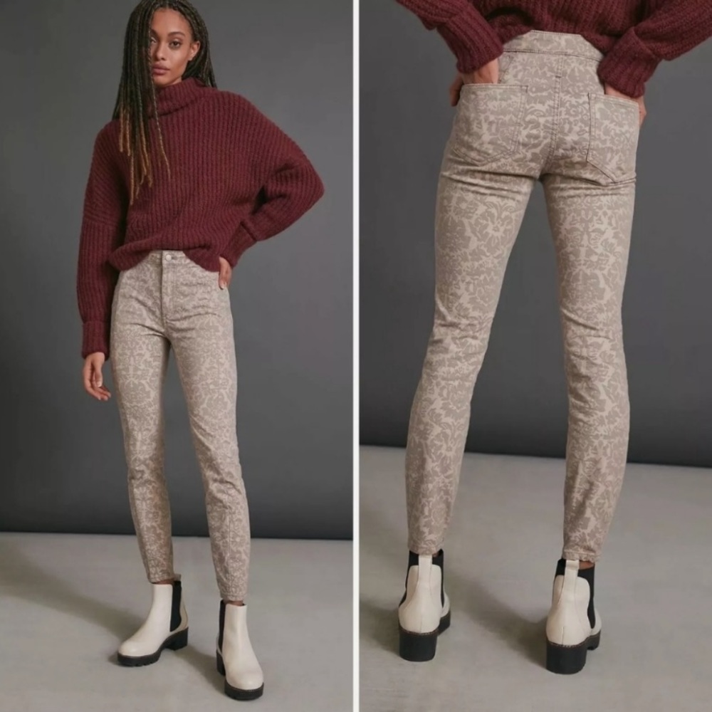 Anthropologie Pilcro Women’s Floral Flocked High-Rise Denim Leggings Size 25